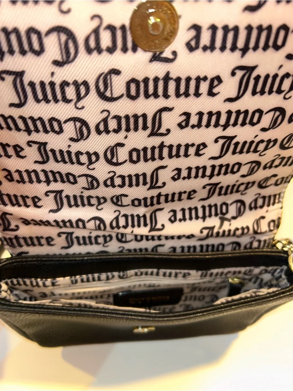 Juicy Couture Black Pebbled Leather Crossbody with Gold Hardware Plate